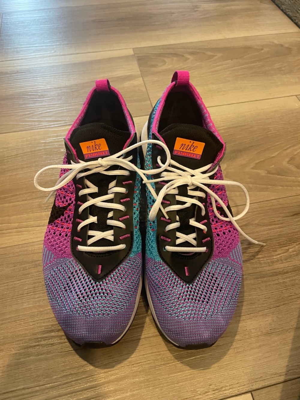 Nike Womens Flyknit Running Shoes - Pink/Purple/Blue